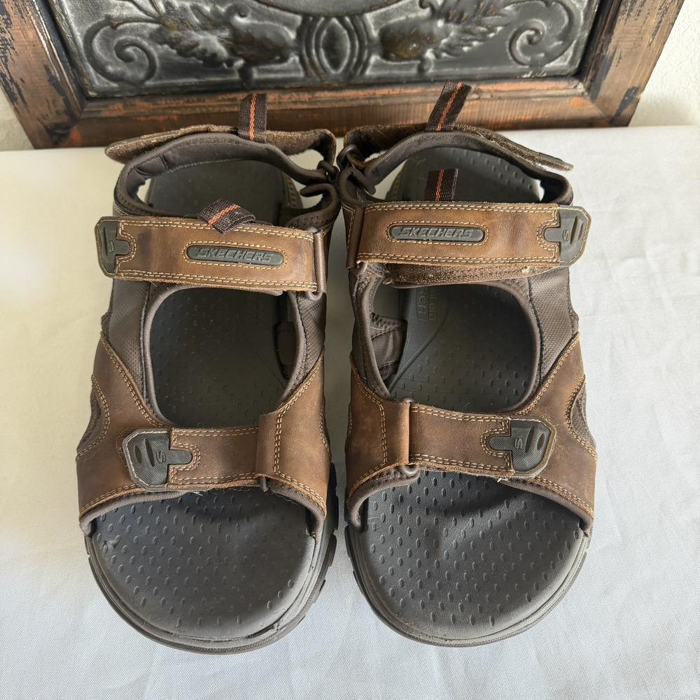 Skechers Brown Leather Hiking Trail Walking Sandals Mens Sz 12 Fisherman Strappy - Picture 6 of 10